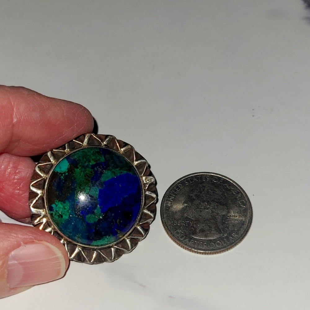 Estate Chrysocolla Azurite Brooch Pin